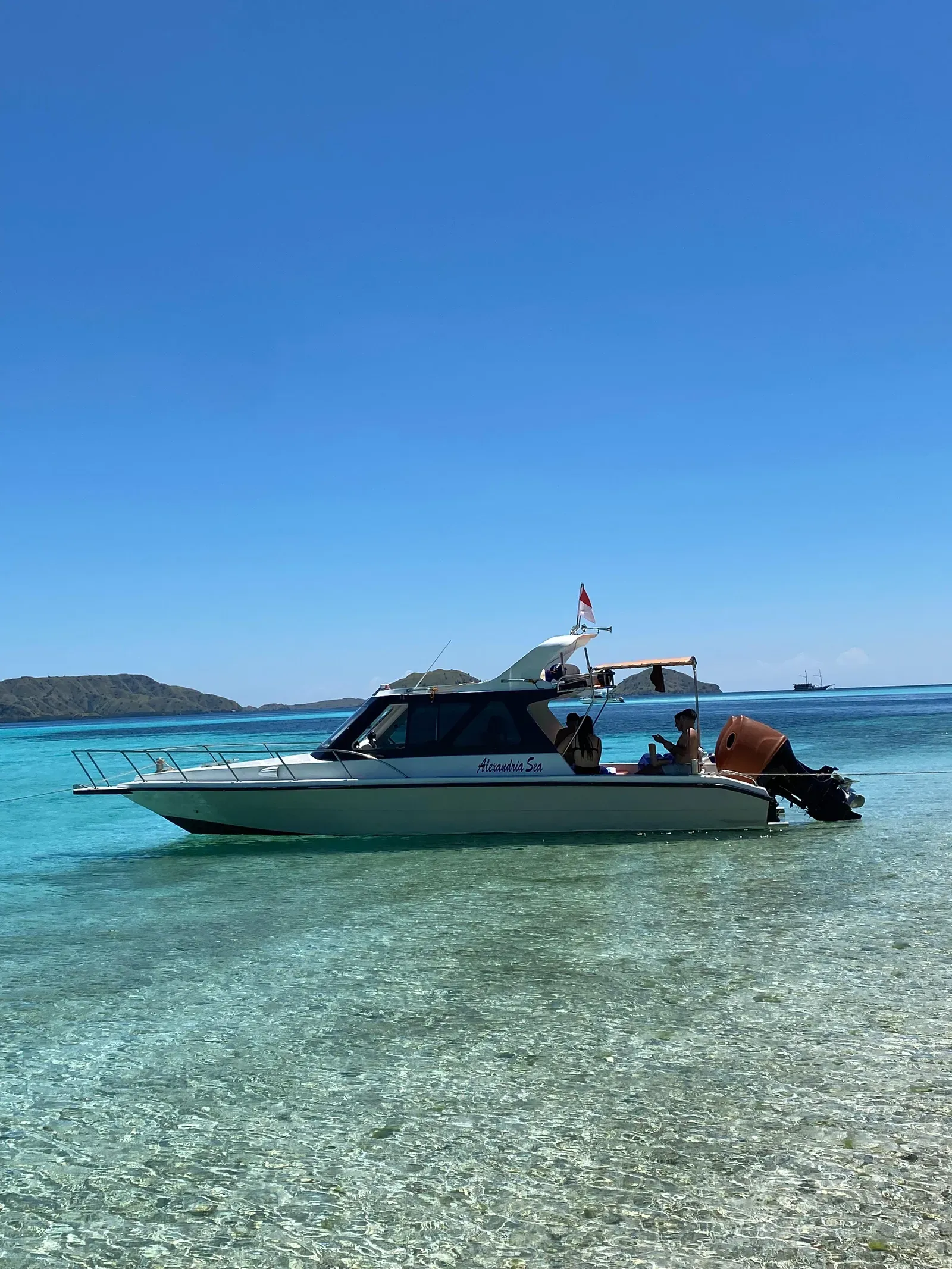 Guests relaxing under the boat canopy